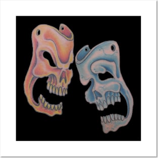 Skull Masks of Comedy & Tragedy (Green female Skull Set on Back) Posters and Art